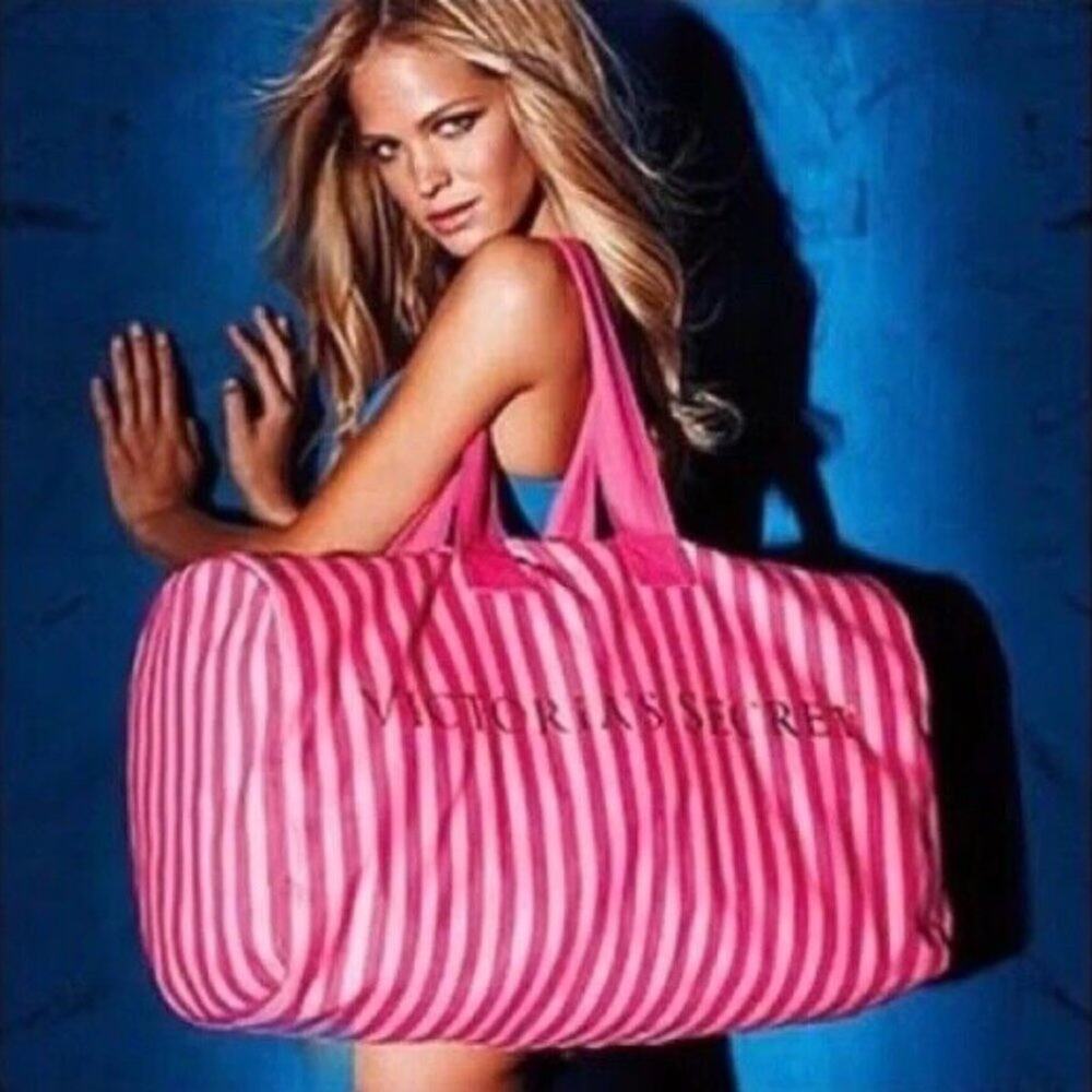 Victoria’s Secret Icon Pink Stripe Weekender Large Duffle Bag